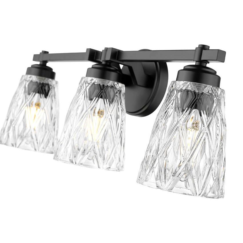Z-Lite Andree 24" 3-Light Matte Black Steel Frame Clear Glass Shade Vanity Lighting