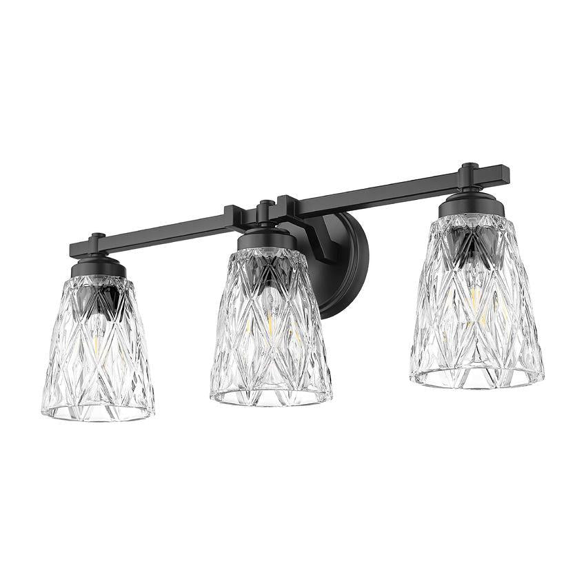 Z-Lite Andree 24" 3-Light Matte Black Steel Frame Clear Glass Shade Vanity Lighting