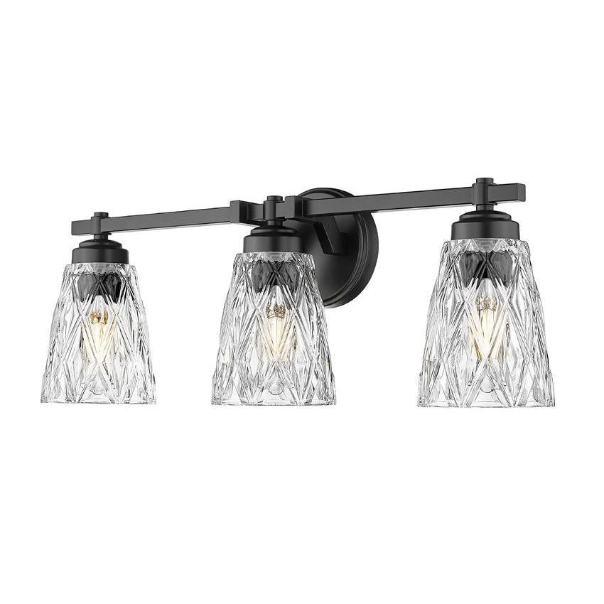 Z-Lite Andree 24" 3-Light Matte Black Steel Frame Clear Glass Shade Vanity Lighting