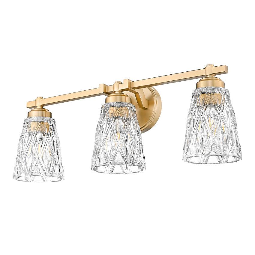 Z-Lite Andree 24" 3-Light Modern Gold Steel Frame Clear Glass Shade Vanity Lighting