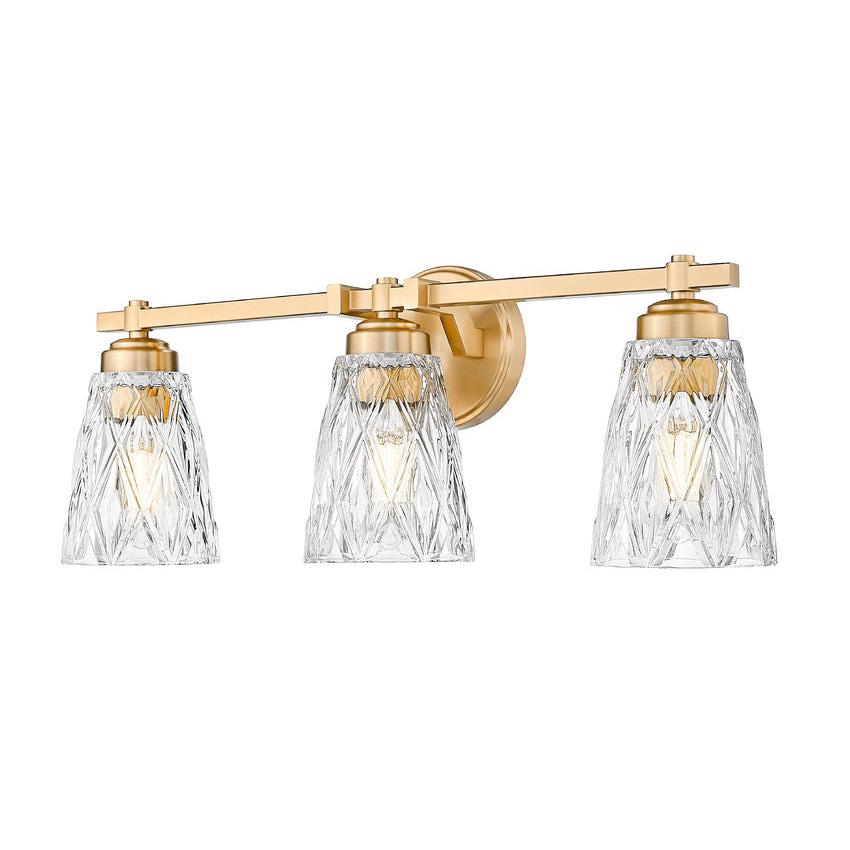Z-Lite Andree 24" 3-Light Modern Gold Steel Frame Clear Glass Shade Vanity Lighting