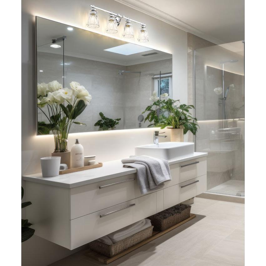 Z-Lite Andree 32" 4-Light Chrome Steel Frame Clear Glass Shade Vanity Lighting