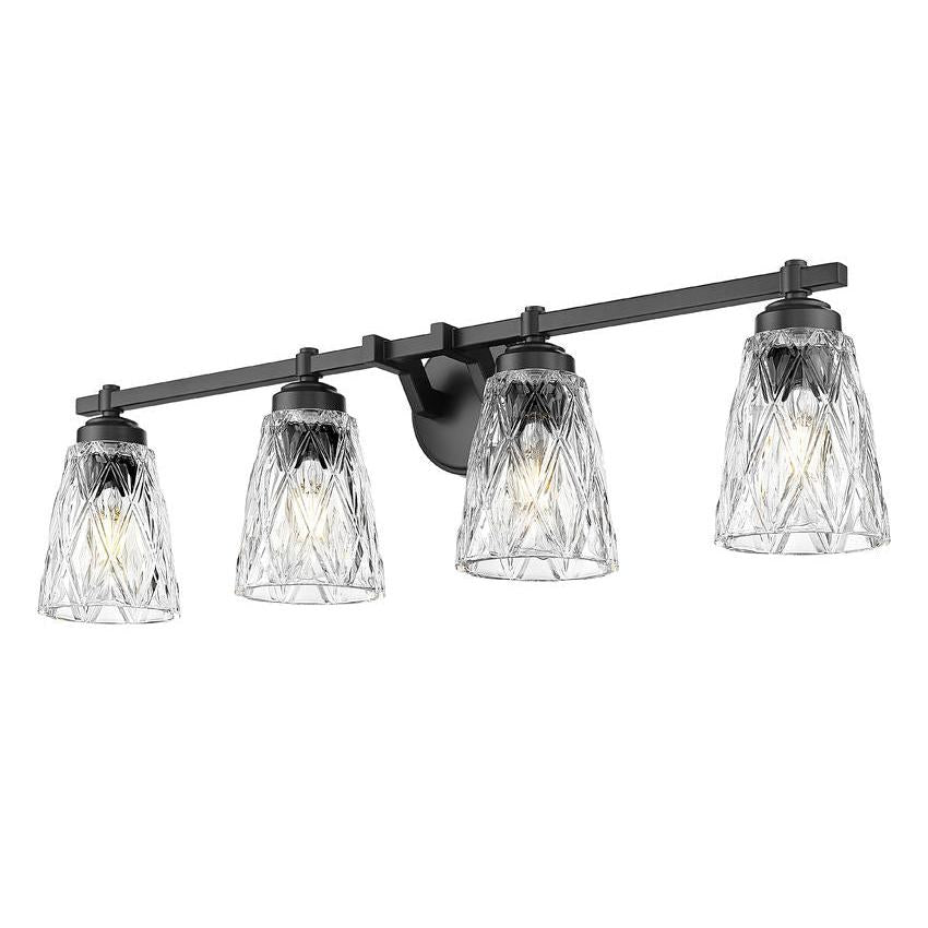 Z-Lite Andree 32" 4-Light Matte Black Steel Frame Clear Glass Shade Vanity Lighting