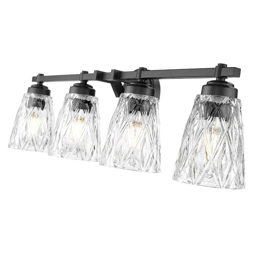Z-Lite Andree 32" 4-Light Matte Black Steel Frame Clear Glass Shade Vanity Lighting