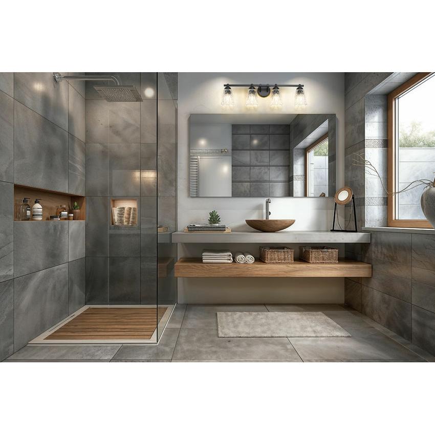 Z-Lite Andree 32" 4-Light Matte Black Steel Frame Clear Glass Shade Vanity Lighting