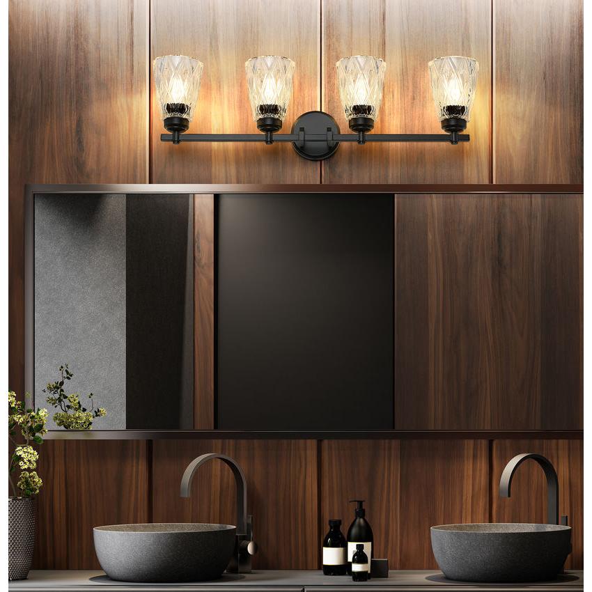 Z-Lite Andree 32" 4-Light Matte Black Steel Frame Clear Glass Shade Vanity Lighting