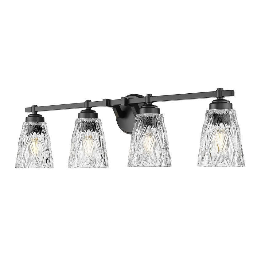 Z-Lite Andree 32" 4-Light Matte Black Steel Frame Clear Glass Shade Vanity Lighting