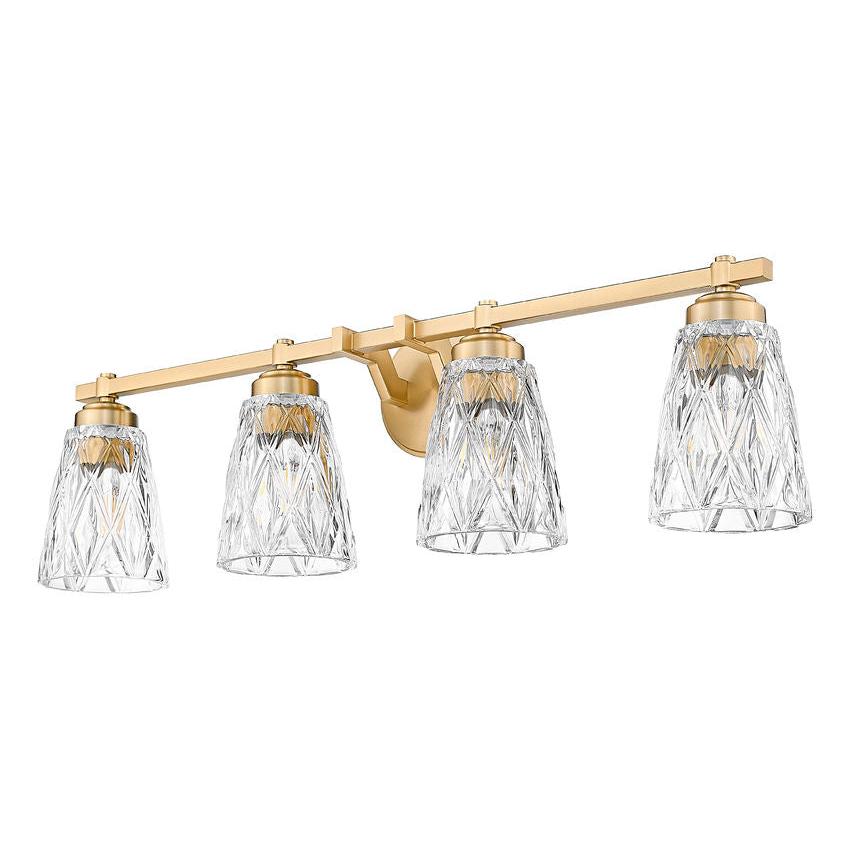 Z-Lite Andree 32" 4-Light Modern Gold Steel Frame Clear Glass Shade Vanity Lighting