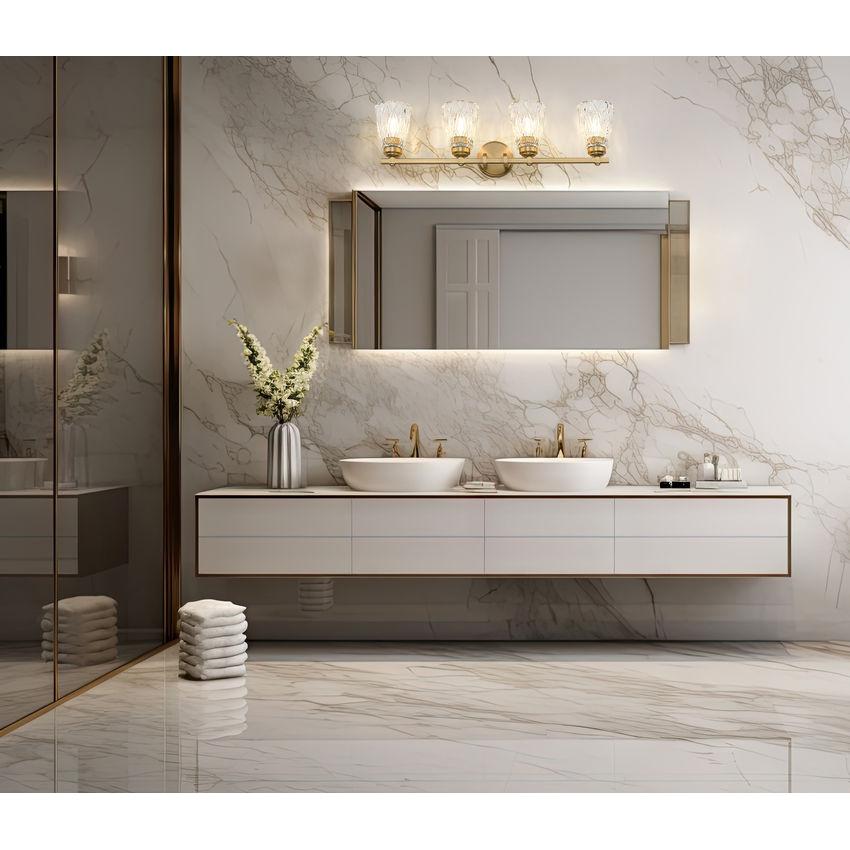 Z-Lite Andree 32" 4-Light Modern Gold Steel Frame Clear Glass Shade Vanity Lighting