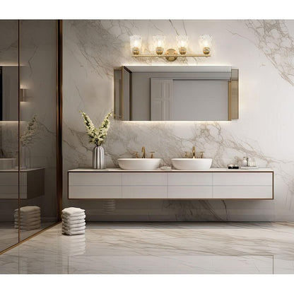 Z-Lite Andree 32" 4-Light Modern Gold Steel Frame Clear Glass Shade Vanity Lighting