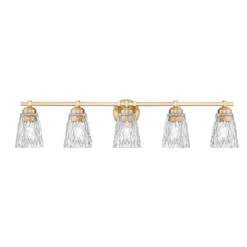 Z-Lite Andree 40" 5-Light Modern Gold Steel Frame Clear Glass Shade Vanity Lighting