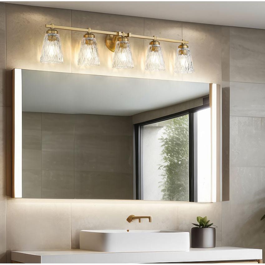 Z-Lite Andree 40" 5-Light Modern Gold Steel Frame Clear Glass Shade Vanity Lighting