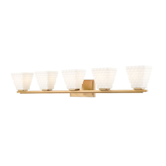 Z-Lite Annalise 42" 5-Light Modern Gold Matte Opal Glass Shade Vanity Light