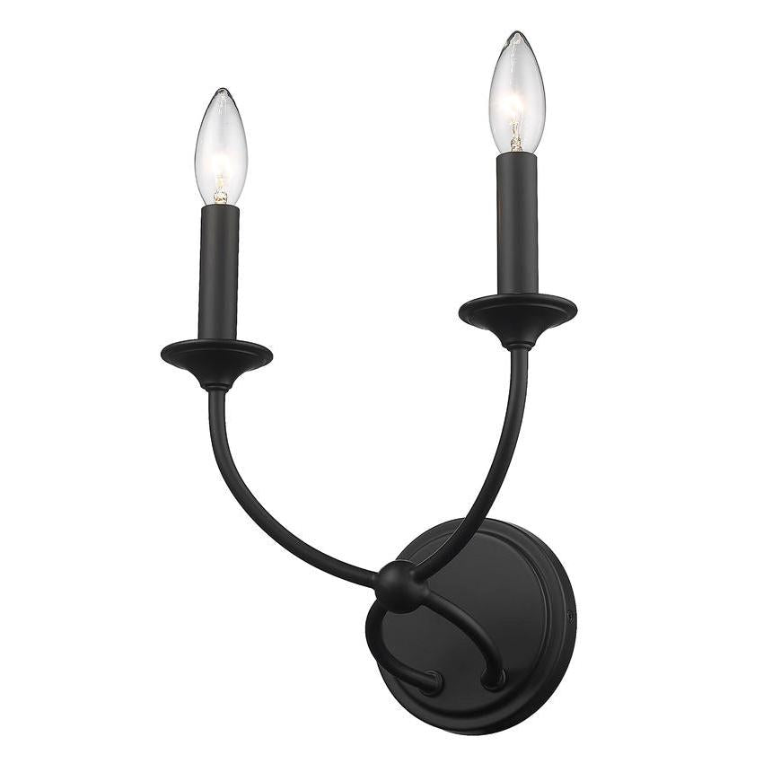 Z-Lite Arabella 2-Light Candelabra Matte Black Steel Frame Wall Sconce