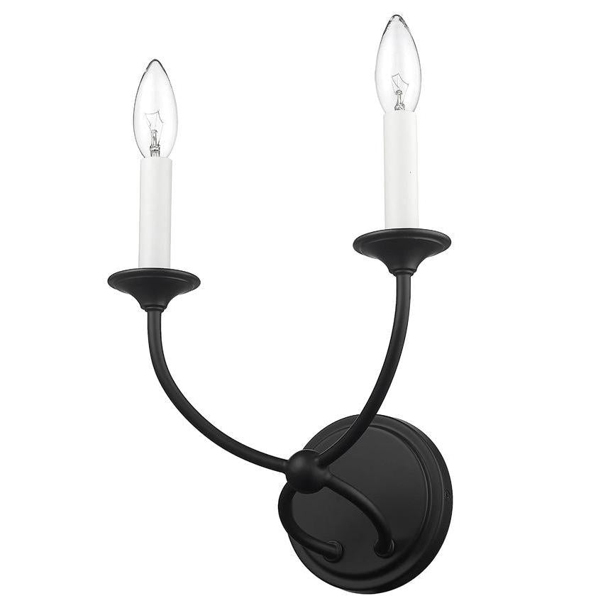 Z-Lite Arabella 2-Light Candelabra Matte Black Steel Frame Wall Sconce