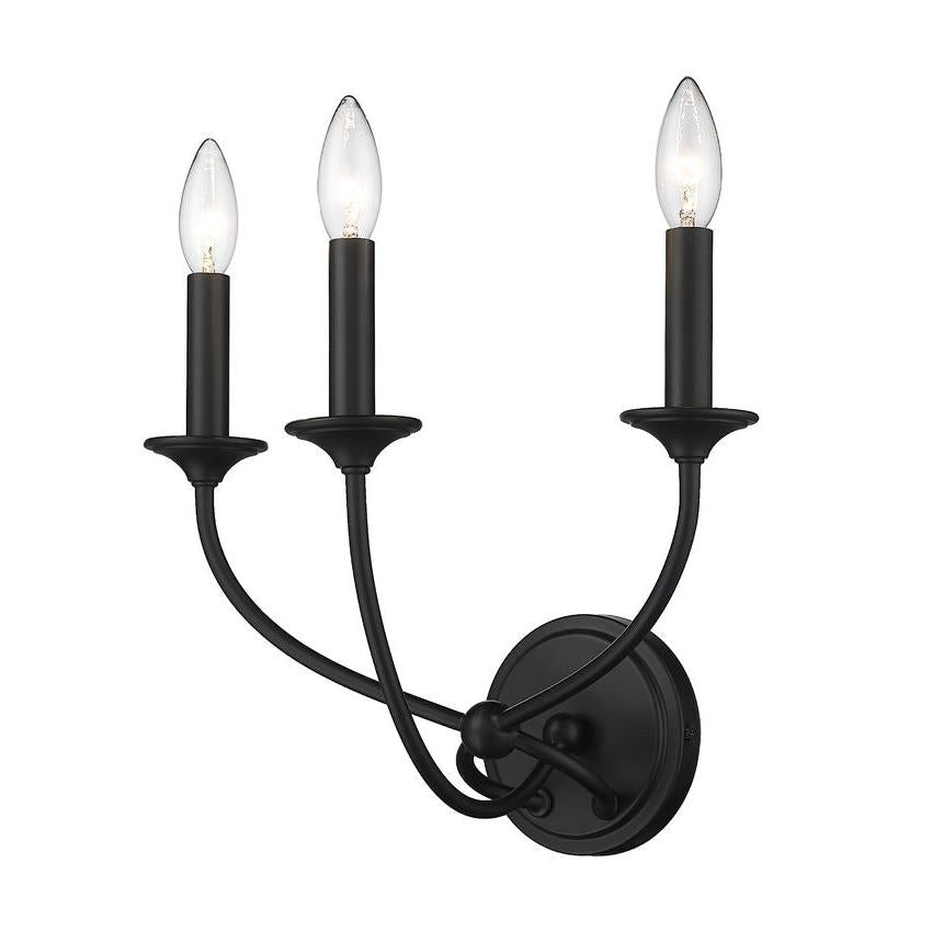 Z-Lite Arabella 3-Light Candelabra Matte Black Steel Frame Wall Sconce