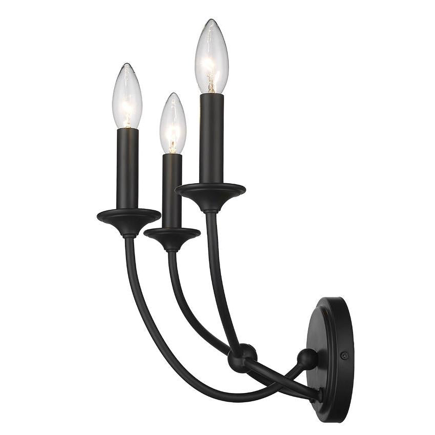 Z-Lite Arabella 3-Light Candelabra Matte Black Steel Frame Wall Sconce