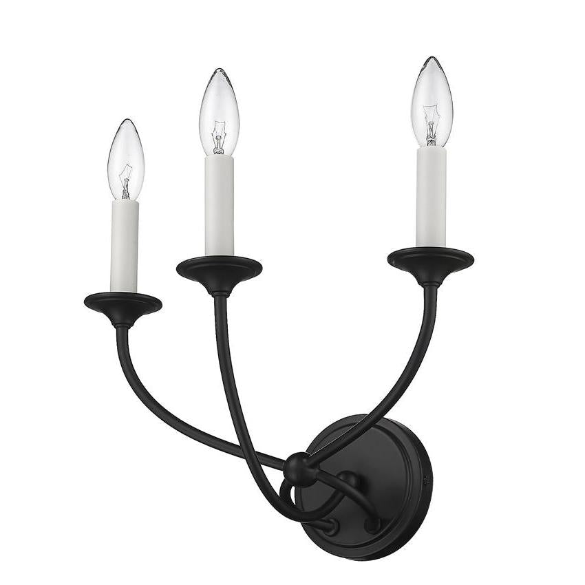 Z-Lite Arabella 3-Light Candelabra Matte Black Steel Frame Wall Sconce