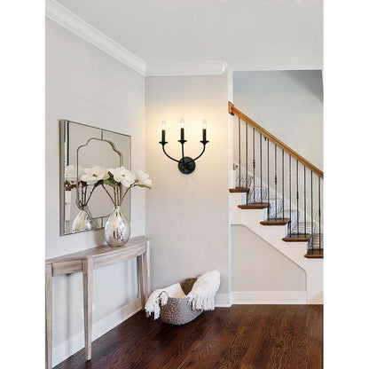 Z-Lite Arabella 3-Light Candelabra Matte Black Steel Frame Wall Sconce