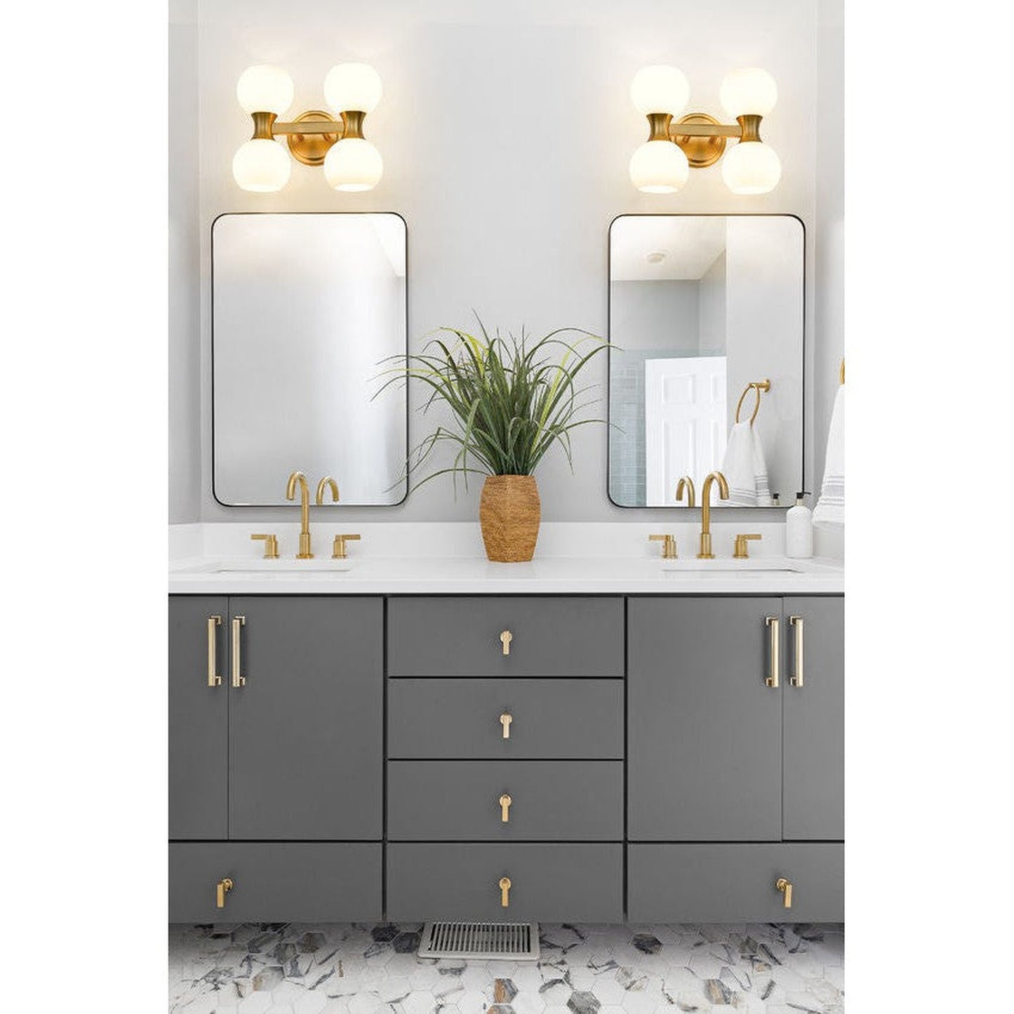 Z-Lite Artemis 5" 4-Light Modern Gold and Matte Opal Glass Shade Vanity Light