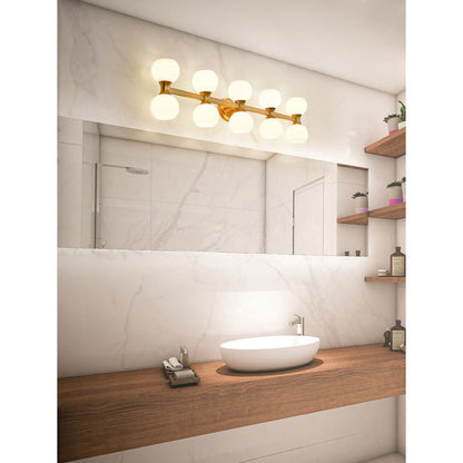 Z-Lite Artemis 7" 10-Light Modern Gold and Matte Opal Glass Shade Vanity Light