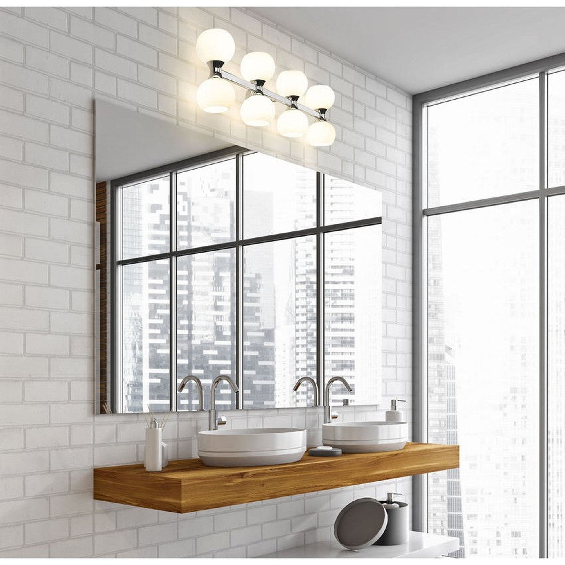 Z-Lite Artemis 7" 8-Light Chrome and Matte Opal Glass Shade Vanity Light