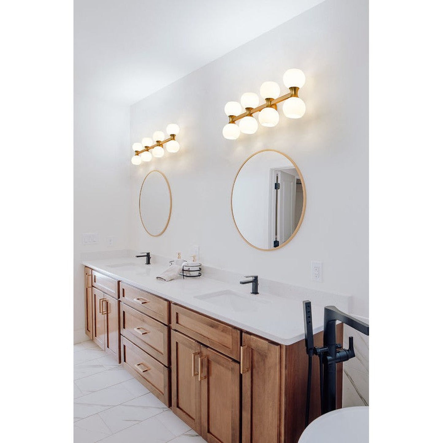 Z-Lite Artemis 7" 8-Light Modern Gold and Matte Opal Glass Shade Vanity Light