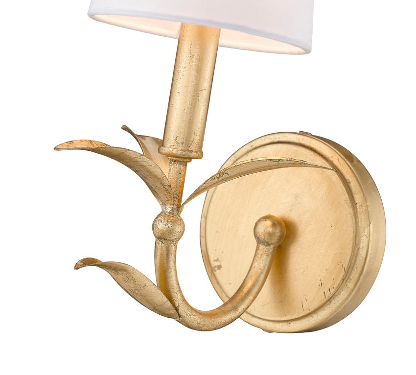 Z-Lite Aslin 5" 1-Light Gold Leaf Steel Fabric White Glass Shade Wall Sconce