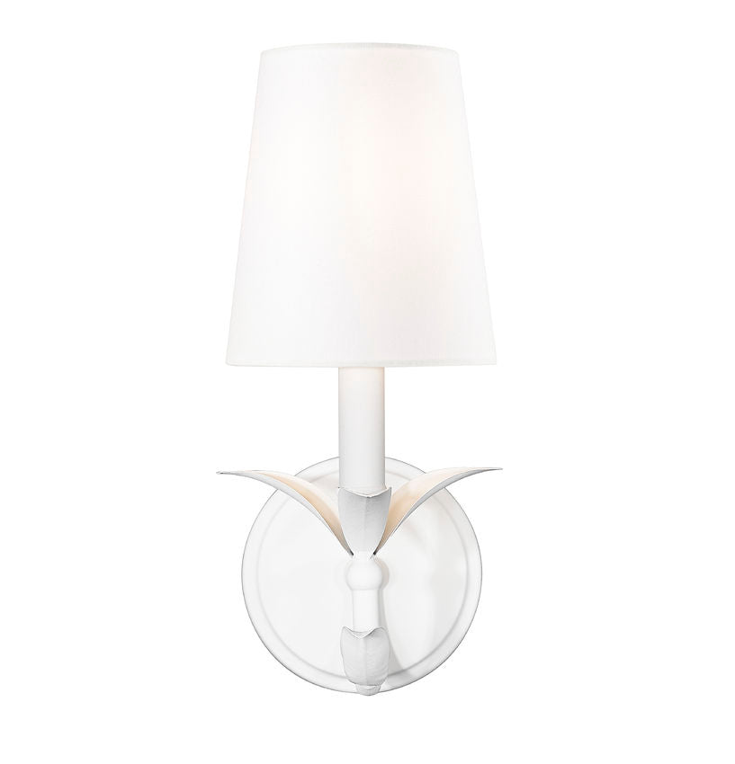 Z-Lite Aslin 5" 1-Light Textured White Steel Frame Fabric White Glass Shade Wall Sconce