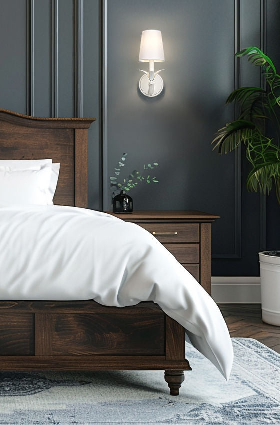 Z-Lite Aslin 5" 1-Light Textured White Steel Frame Fabric White Glass Shade Wall Sconce