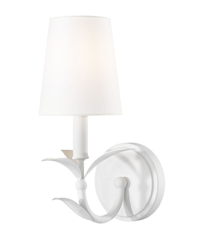 Z-Lite Aslin 5" 1-Light Textured White Steel Frame Fabric White Glass Shade Wall Sconce