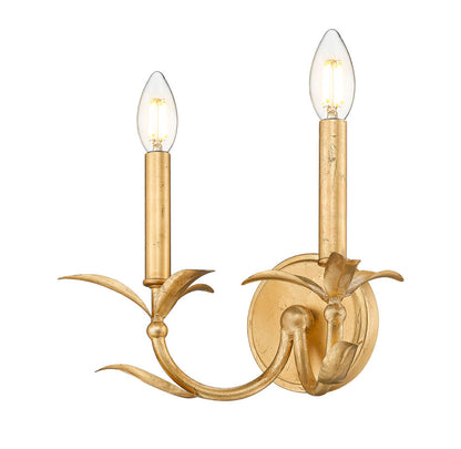 Z-Lite Aslin 7" 2-Light Gold Leaf Steel Frame Fabric White Glass Shade Wall Sconce