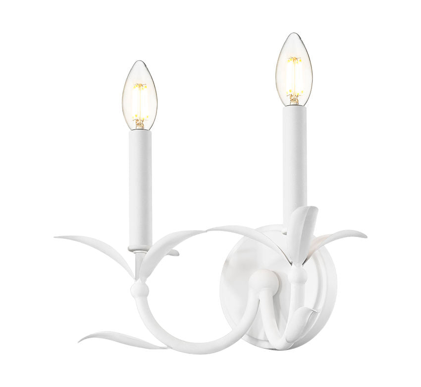 Z-Lite Aslin 7" 2-Light Textured White Steel Frame Fabric White Glass Shade Wall Sconce