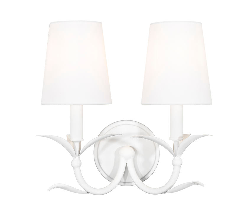 Z-Lite Aslin 7" 2-Light Textured White Steel Frame Fabric White Glass Shade Wall Sconce