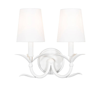 Z-Lite Aslin 7" 2-Light Textured White Steel Frame Fabric White Glass Shade Wall Sconce