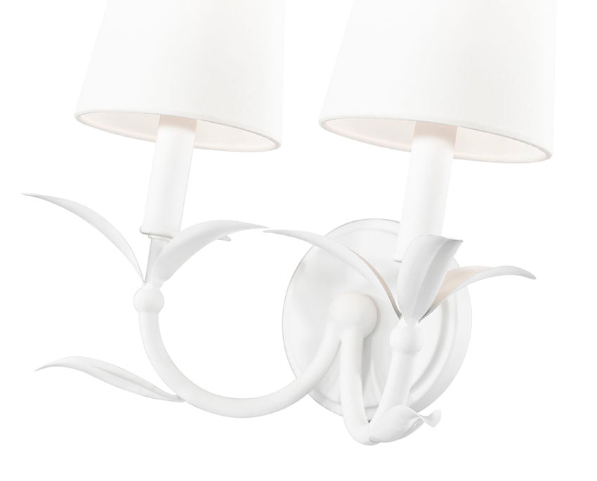 Z-Lite Aslin 7" 2-Light Textured White Steel Frame Fabric White Glass Shade Wall Sconce