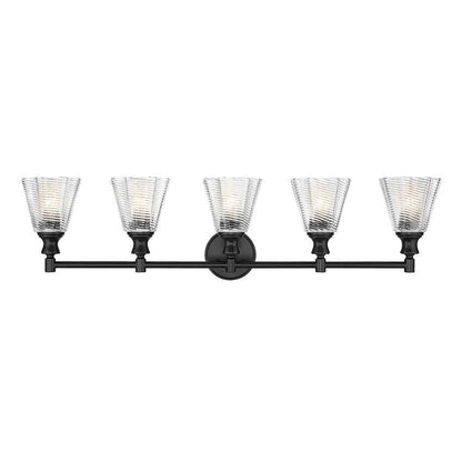 Z-Lite Auden 40" 5-Light Matte Black Steel Frame Clear Glass Shade Vanity Light