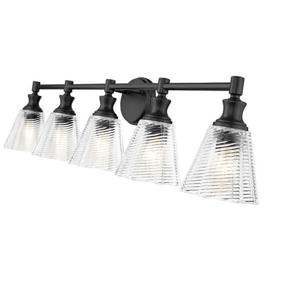 Z-Lite Auden 40" 5-Light Matte Black Steel Frame Clear Glass Shade Vanity Light