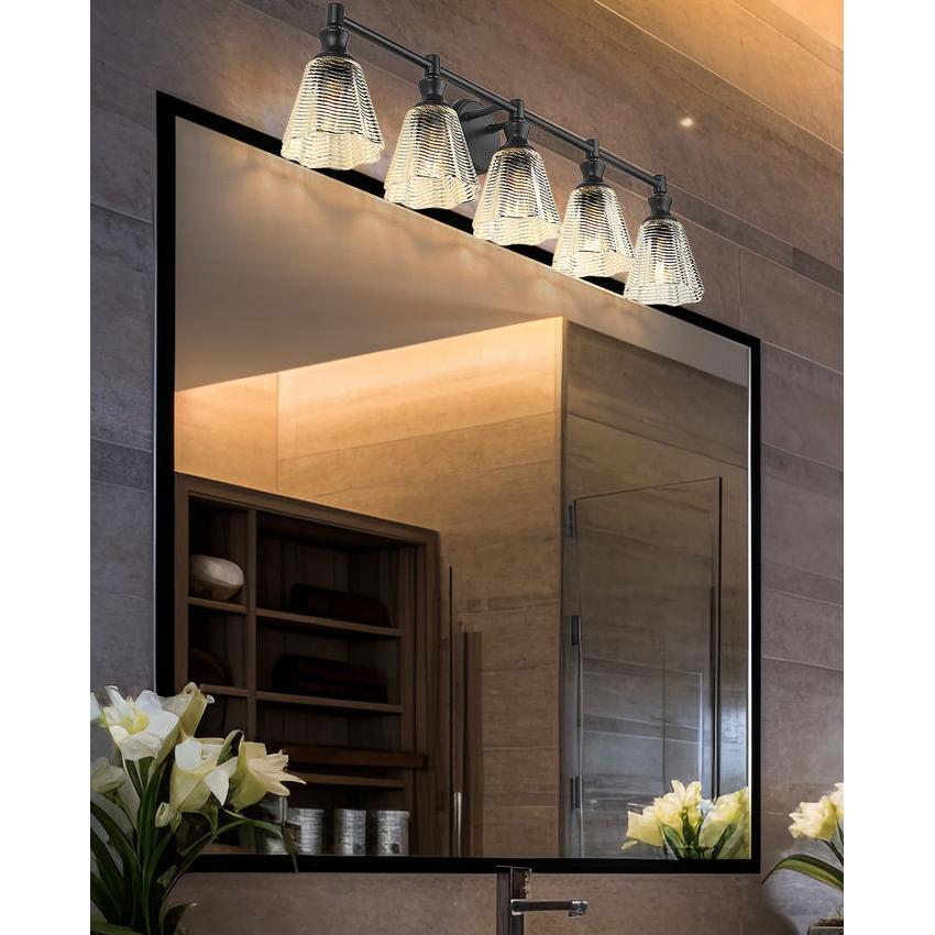 Z-Lite Auden 40" 5-Light Matte Black Steel Frame Clear Glass Shade Vanity Light