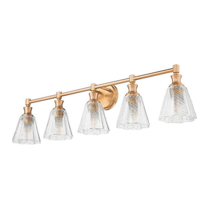 Z-Lite Auden 40" 5-Light Modern Gold Steel Frame Clear Glass Shade Vanity Light