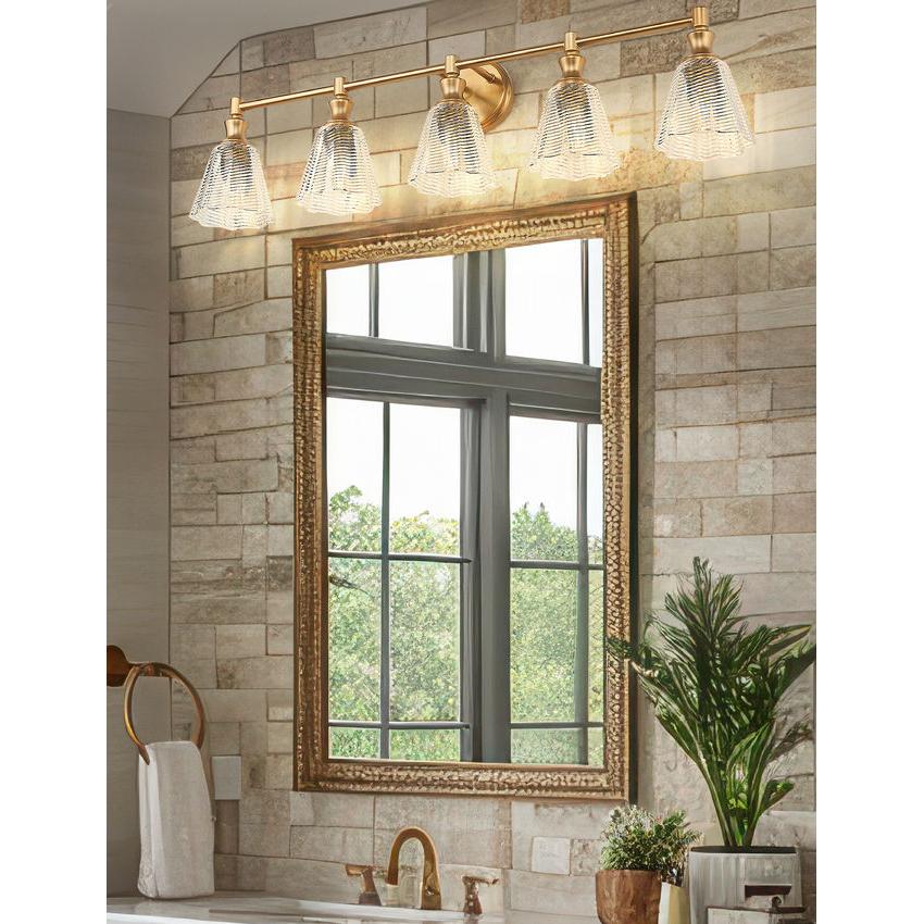Z-Lite Auden 40" 5-Light Modern Gold Steel Frame Clear Glass Shade Vanity Light