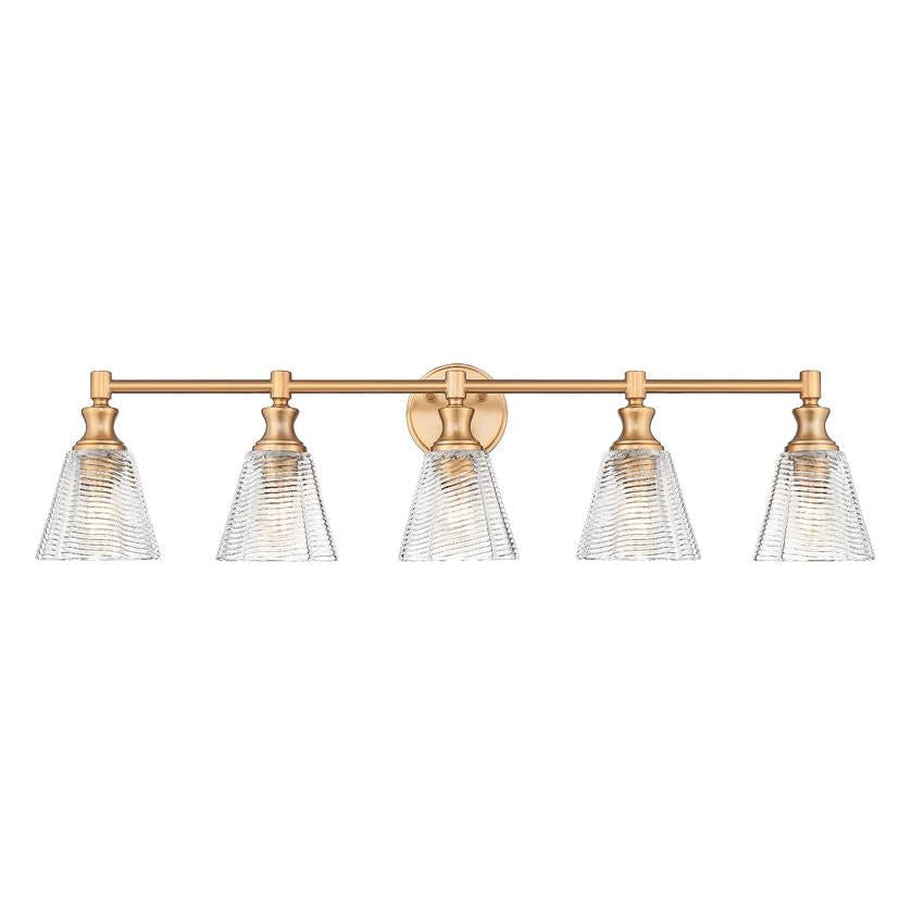 Z-Lite Auden 40" 5-Light Modern Gold Steel Frame Clear Glass Shade Vanity Light