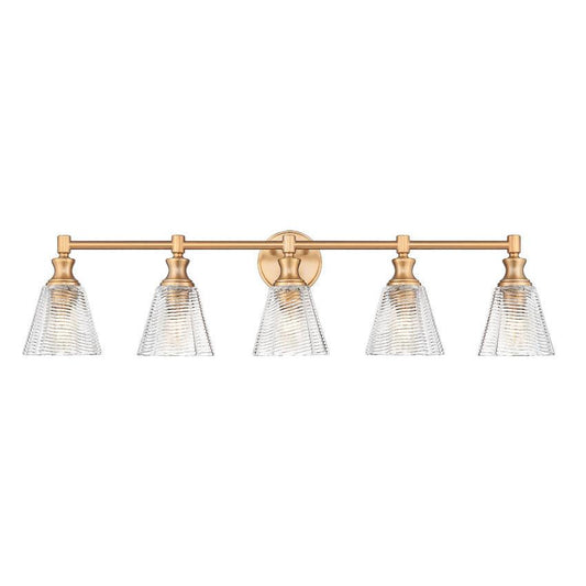 Z-Lite Auden 40" 5-Light Modern Gold Steel Frame Clear Glass Shade Vanity Light