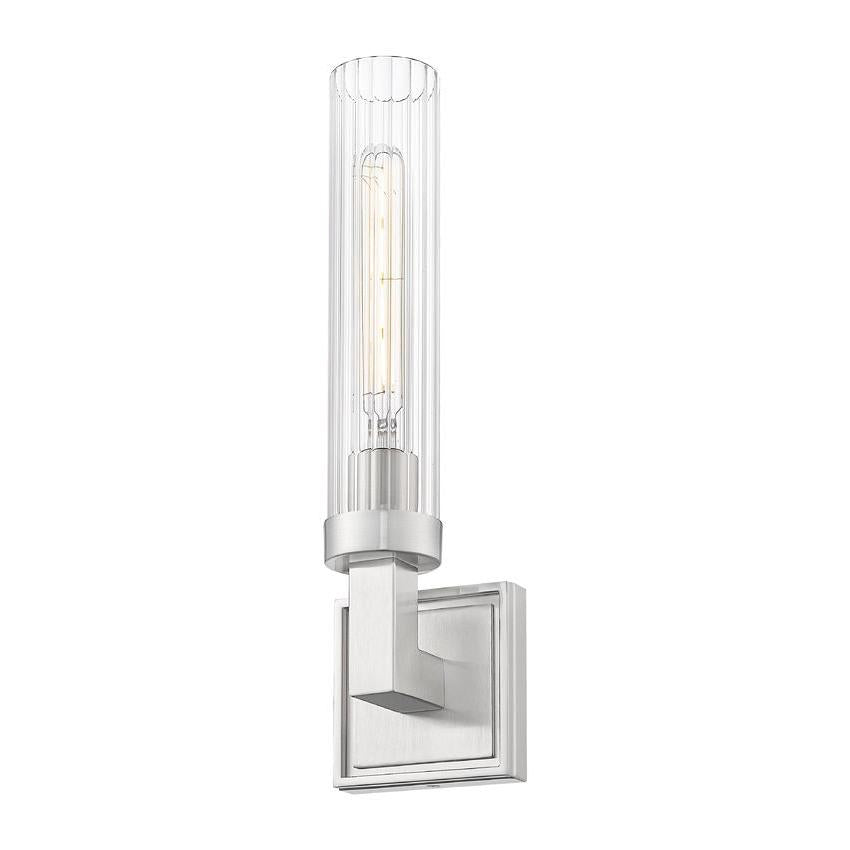 Z-Lite Beau 1-Light Brushed Nickel Steel Frame Clear Ribbed Glass Shade Wall Sconce