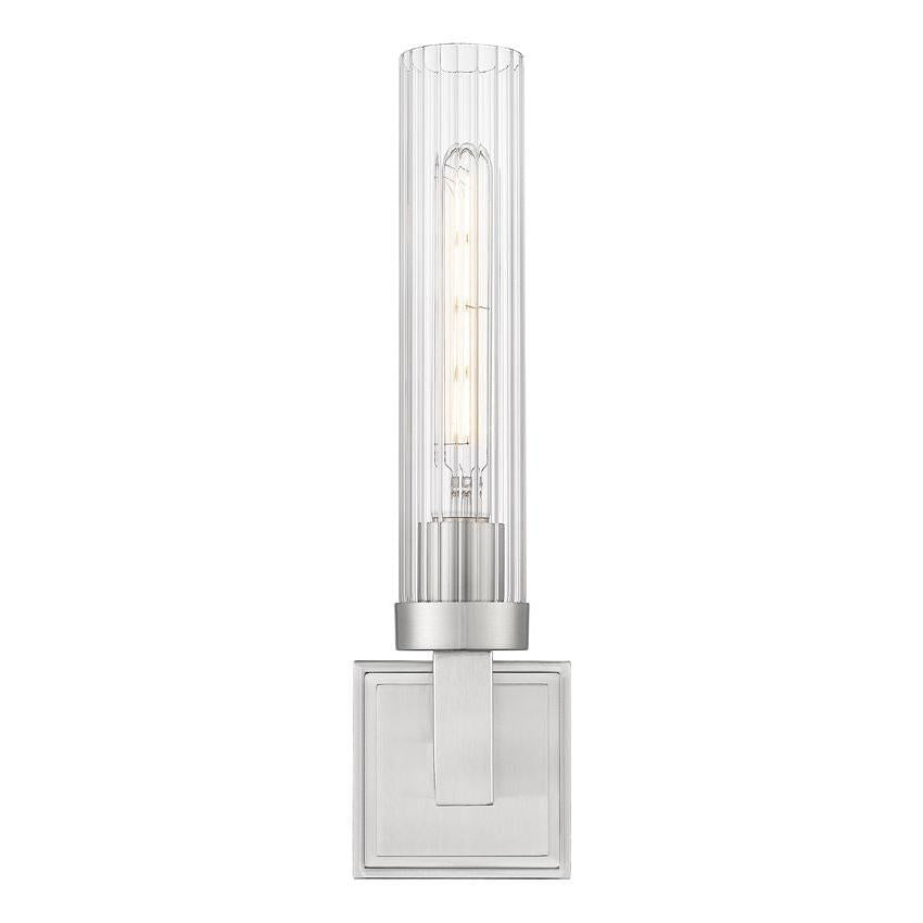 Z-Lite Beau 1-Light Brushed Nickel Steel Frame Clear Ribbed Glass Shade Wall Sconce