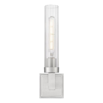 Z-Lite Beau 1-Light Brushed Nickel Steel Frame Clear Ribbed Glass Shade Wall Sconce