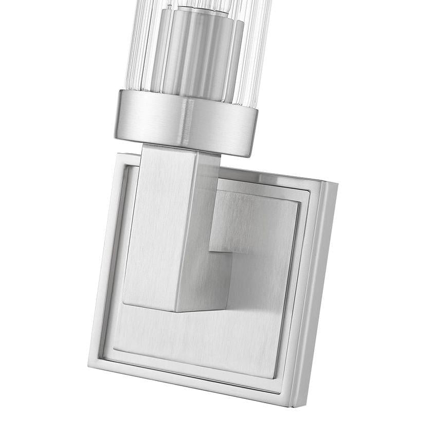 Z-Lite Beau 1-Light Brushed Nickel Steel Frame Clear Ribbed Glass Shade Wall Sconce