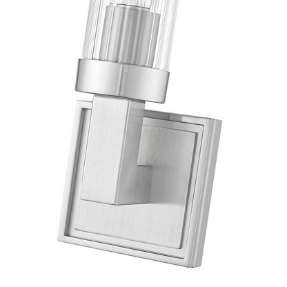 Z-Lite Beau 1-Light Brushed Nickel Steel Frame Clear Ribbed Glass Shade Wall Sconce