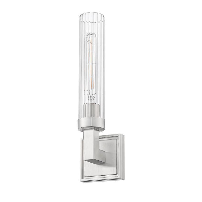 Z-Lite Beau 1-Light Brushed Nickel Steel Frame Clear Ribbed Glass Shade Wall Sconce
