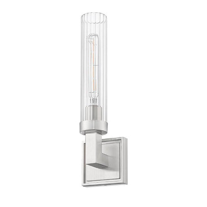 Z-Lite Beau 1-Light Brushed Nickel Steel Frame Clear Ribbed Glass Shade Wall Sconce